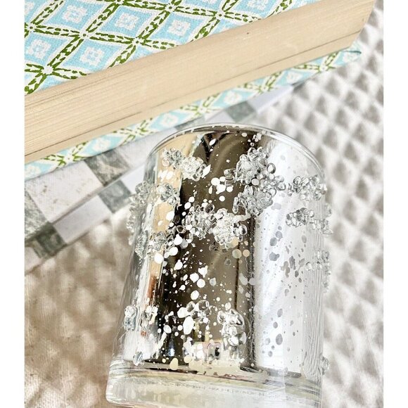 New Glam Luxe Shimmer Arctic Ice Silver Mercury Glass Light Up Flameless Candle - Picture 2 of 10